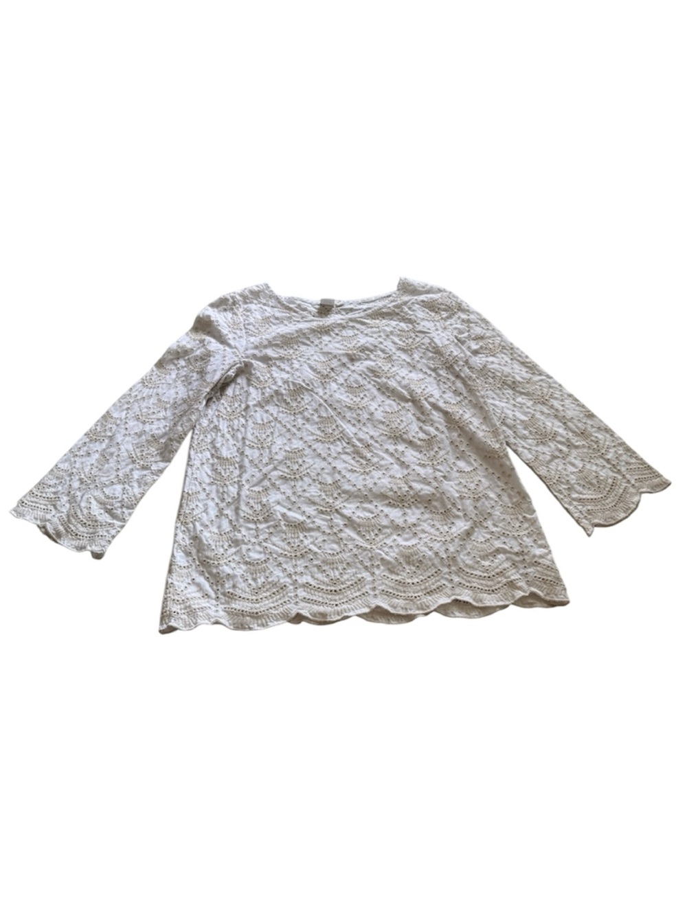 Gap long sleeve eyelet scallop top white tan embroidered 100% cotton boho small